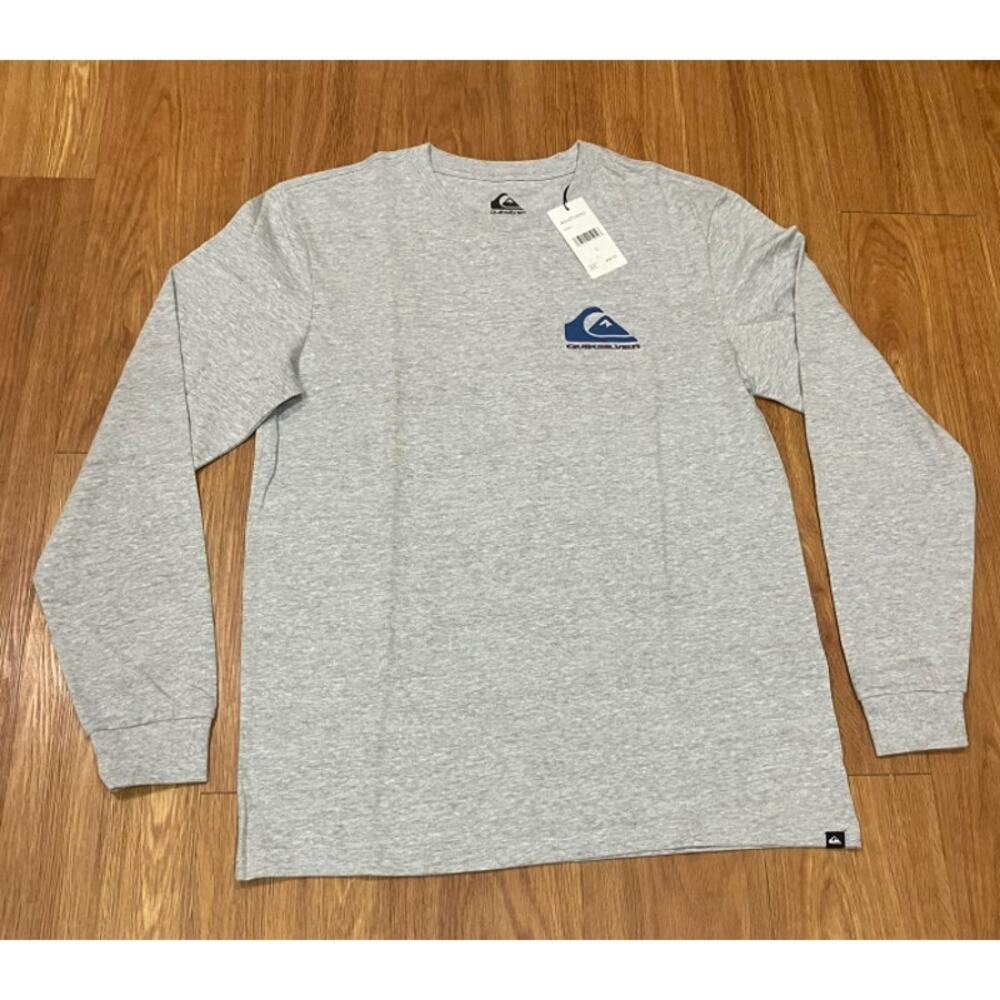 Quiksilver Men Long Sleeve Surf Tee Graphic Logo Gray Size S